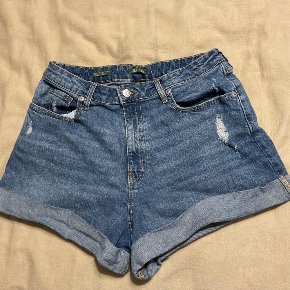 Wild Fable Shorts Womens 10 Blue High Rise Mom Rolled Cuff Distressed Denim